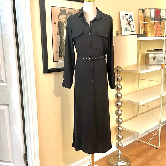NWT,Max Studio, Button-Front, Belted,  Black Shirt Dress,Front Pockets, Size S - Picture 1 of 13